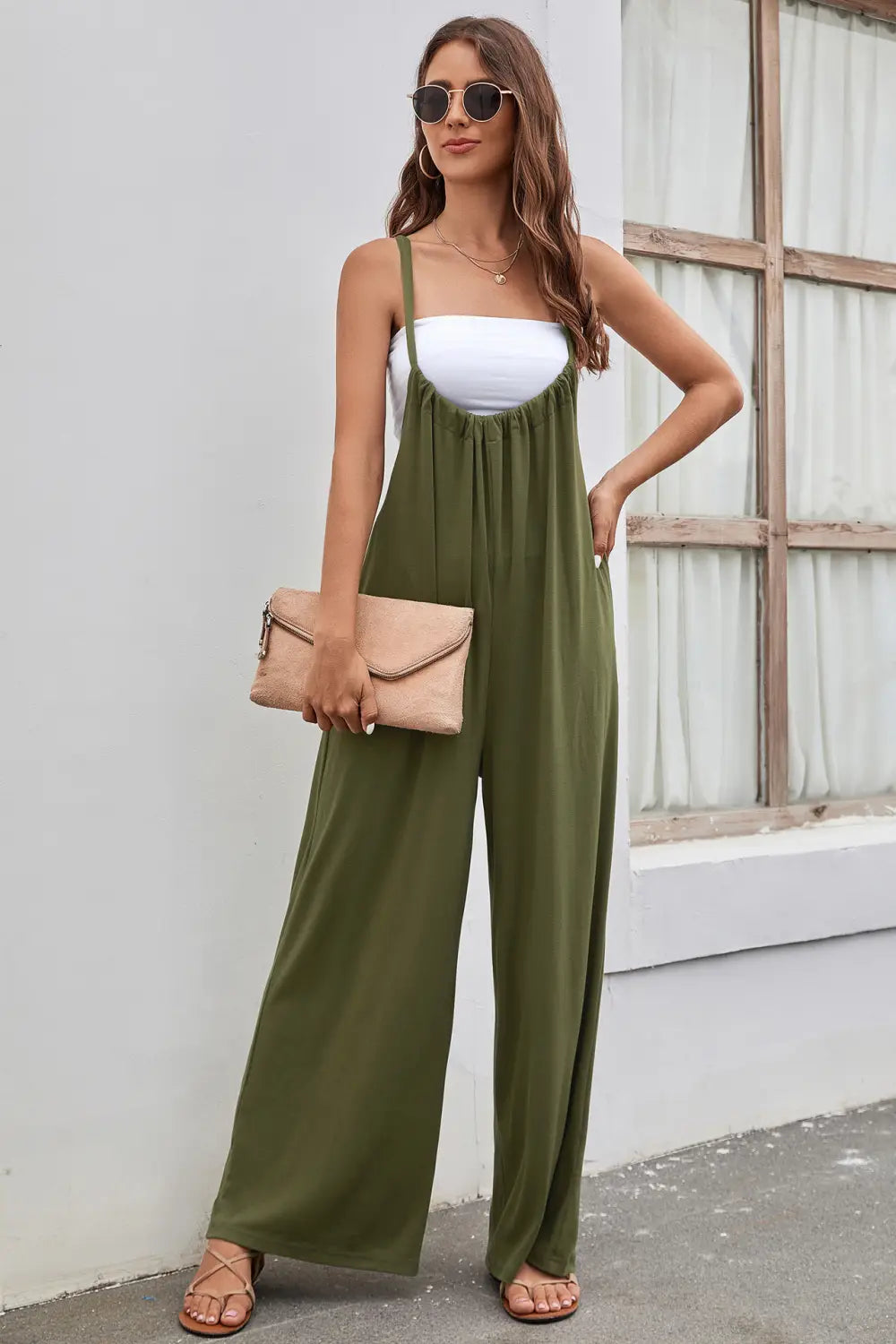 Strap High Waist Casual Wide Leg Jumpsuit