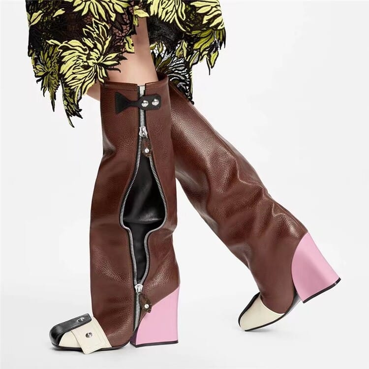 Women’s Fashion Square Head High Heel Knee-high Boots