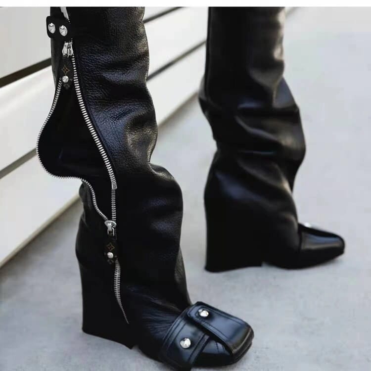 Women’s Fashion Square Head High Heel Knee-high Boots