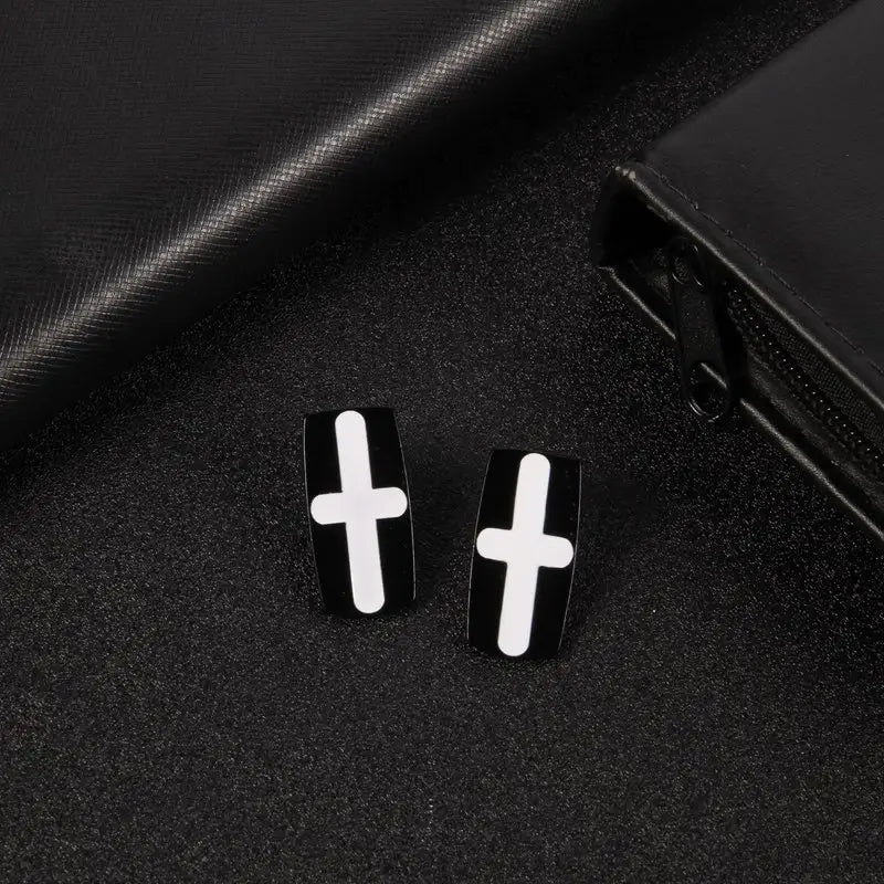 Rectangle Cross Drop Stud Earrings