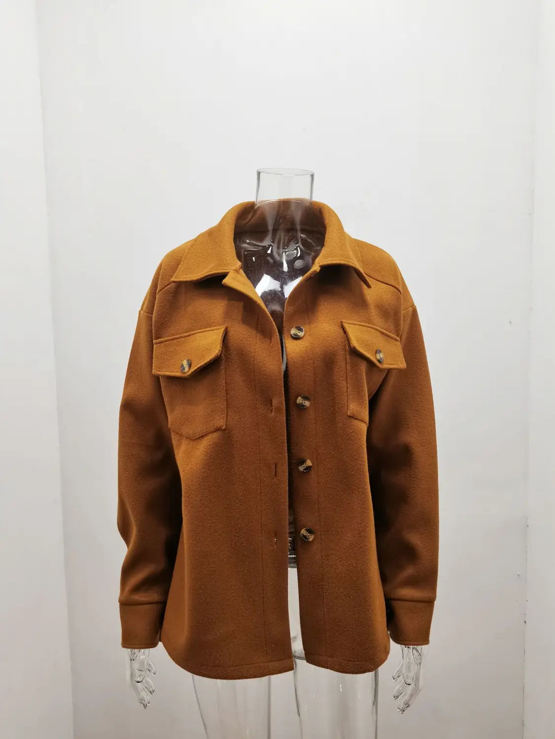Solid Color Button Lapel Woolen Coat