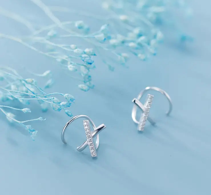 Unilateral Diamond Cross Earrings