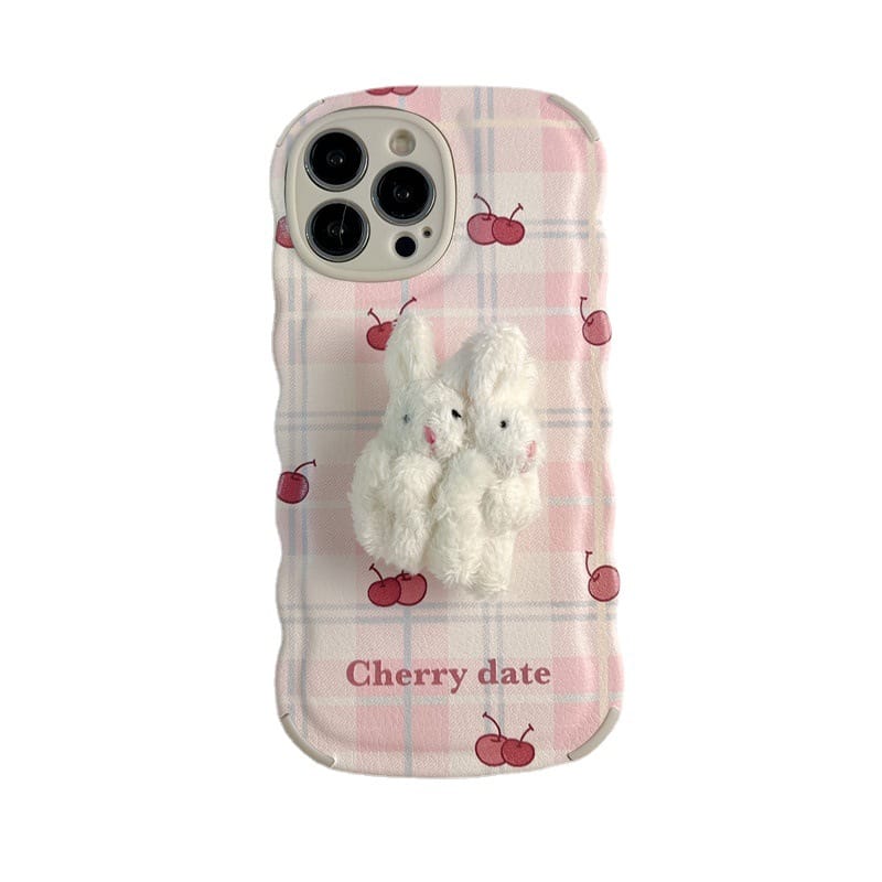 Plaid Cherry Rabbit Phone Holder Case