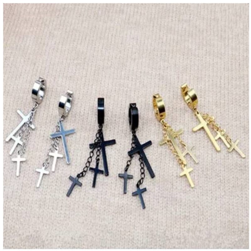 Fashion Men?€?s Titanium Steel Cross Earrings