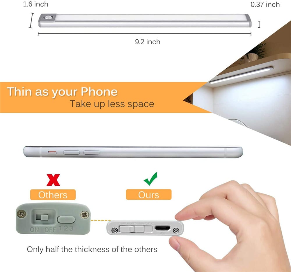 Rechargeable Motion Sensor LED Under Cabinet Light - USB