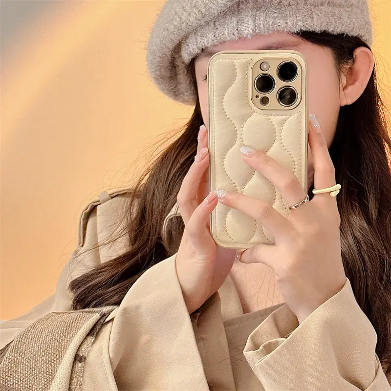 High-end Brown Down Jacket Phone Case for iPhone 14 Promax