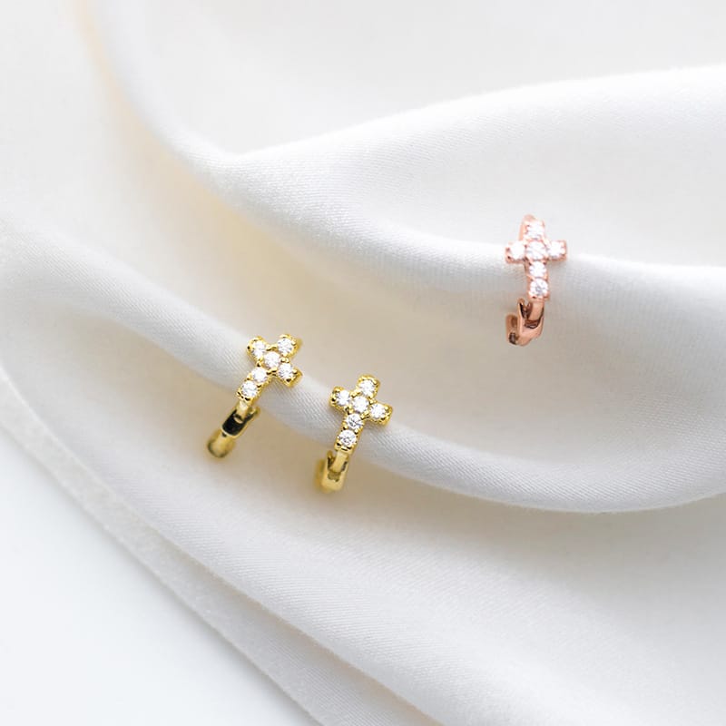 Simple Diamond Cross Earrings