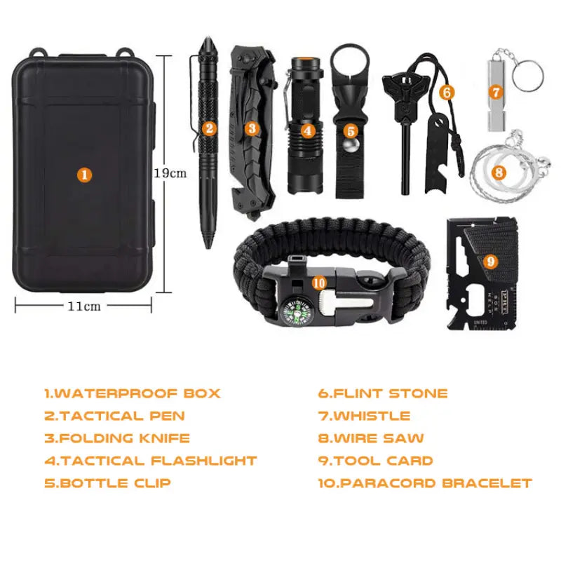 Outdoor Survival Tool Set with First Aid