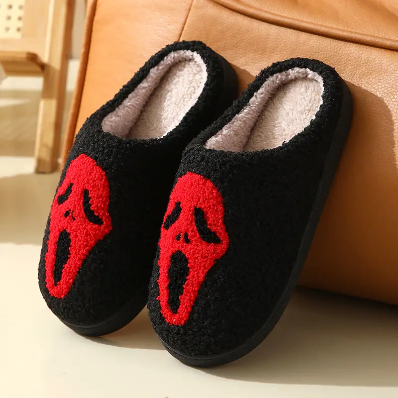 Halloween Skull Cartoon Print Slippers Warm Winter For Men Women Couple Home