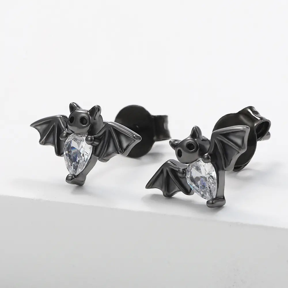 Gothic Bat Stud Earrings for Halloween
