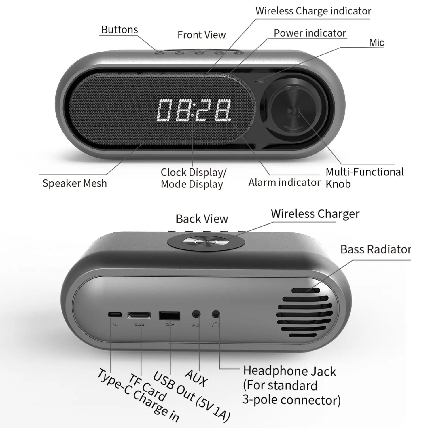 Bedside Wireless Charging Bluetooth Speaker with Charger