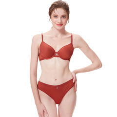 Woman wearing redwood lingerie set