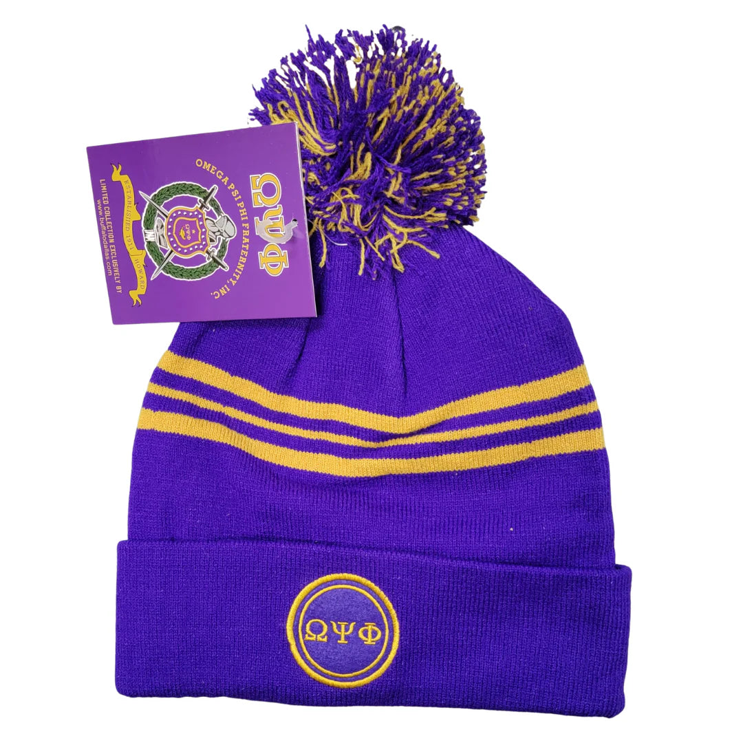 Omega Psi Phi Skull Cap with Pom-Pom