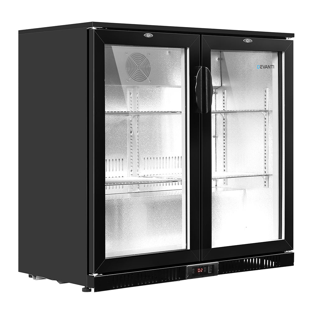 Devanti 198L Bar Fridge Dual Glass Door w/Light Black - GIVEAWAYS product image