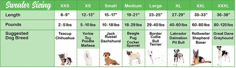 sweater size chart -chilly dog -sweaters