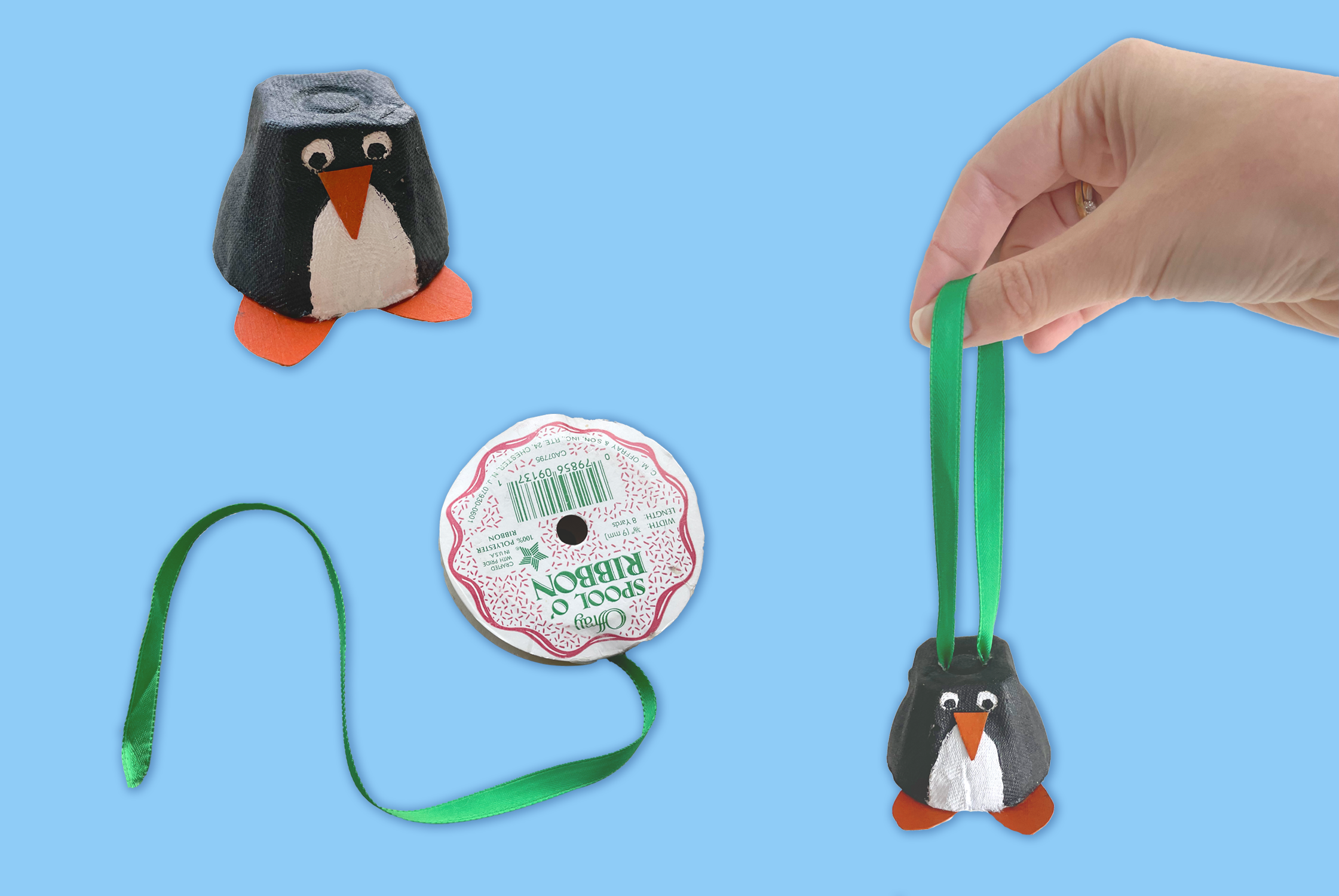 Egg carton penguin ornament