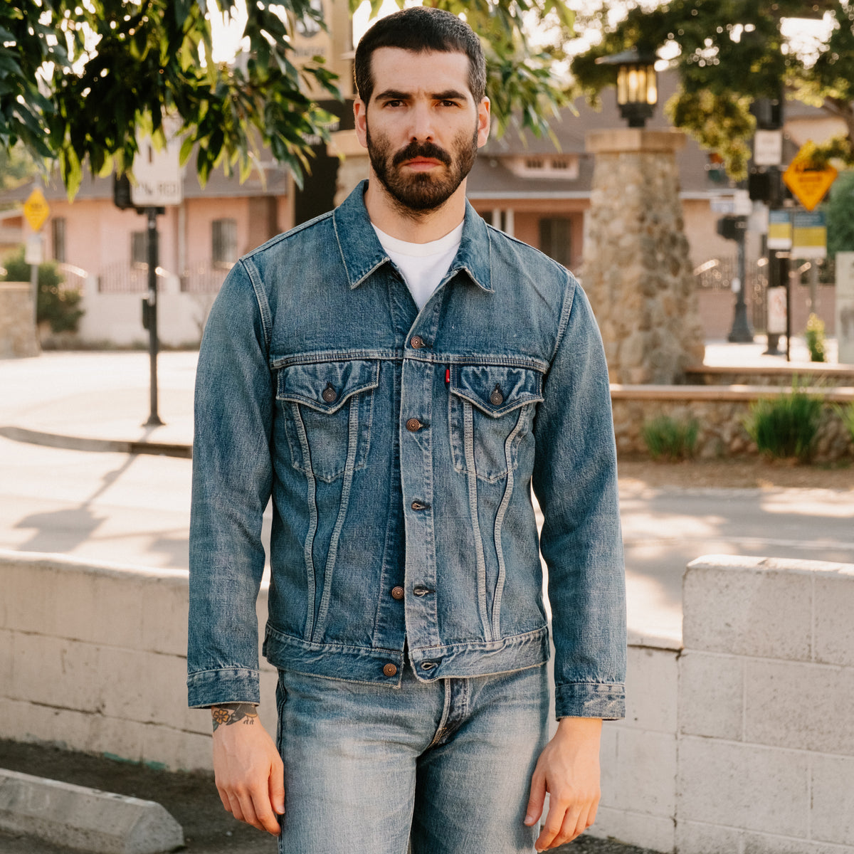 Men's Denim Trucker Jacket in Washed Indigo - Thursday