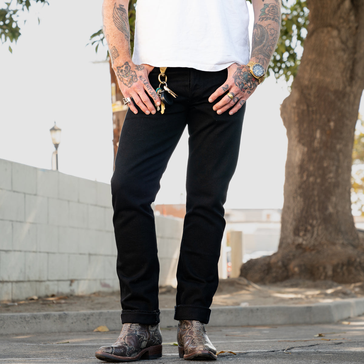 The Flat Head Jeans Straight Black Tapered