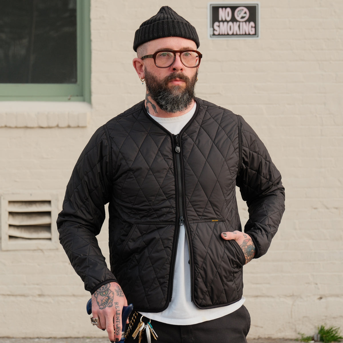 Iron Heart - Collarless Lightweight Quilted Jacket - Olive – Bad Weather  Cafe