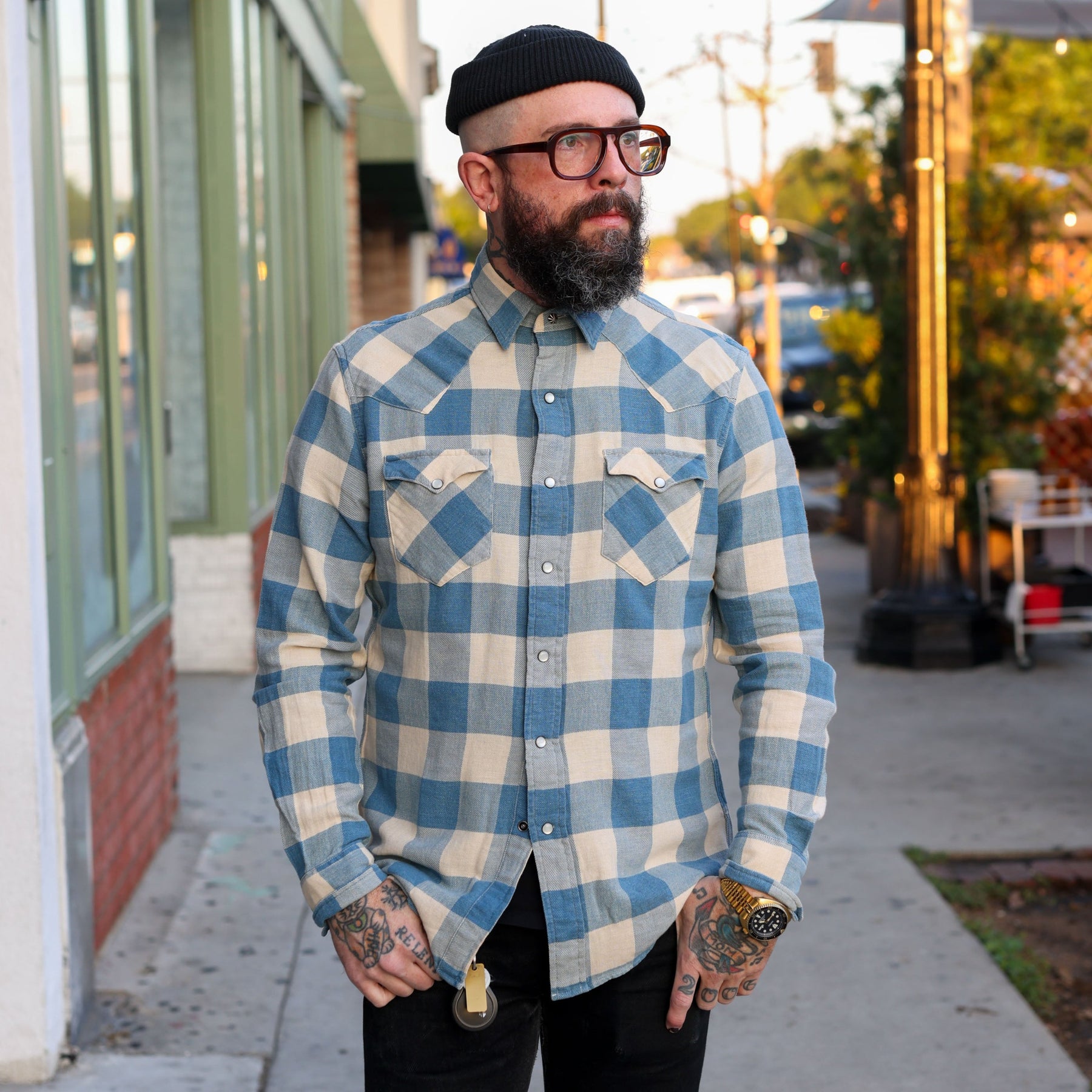 rrl slim plaid twill western shirt