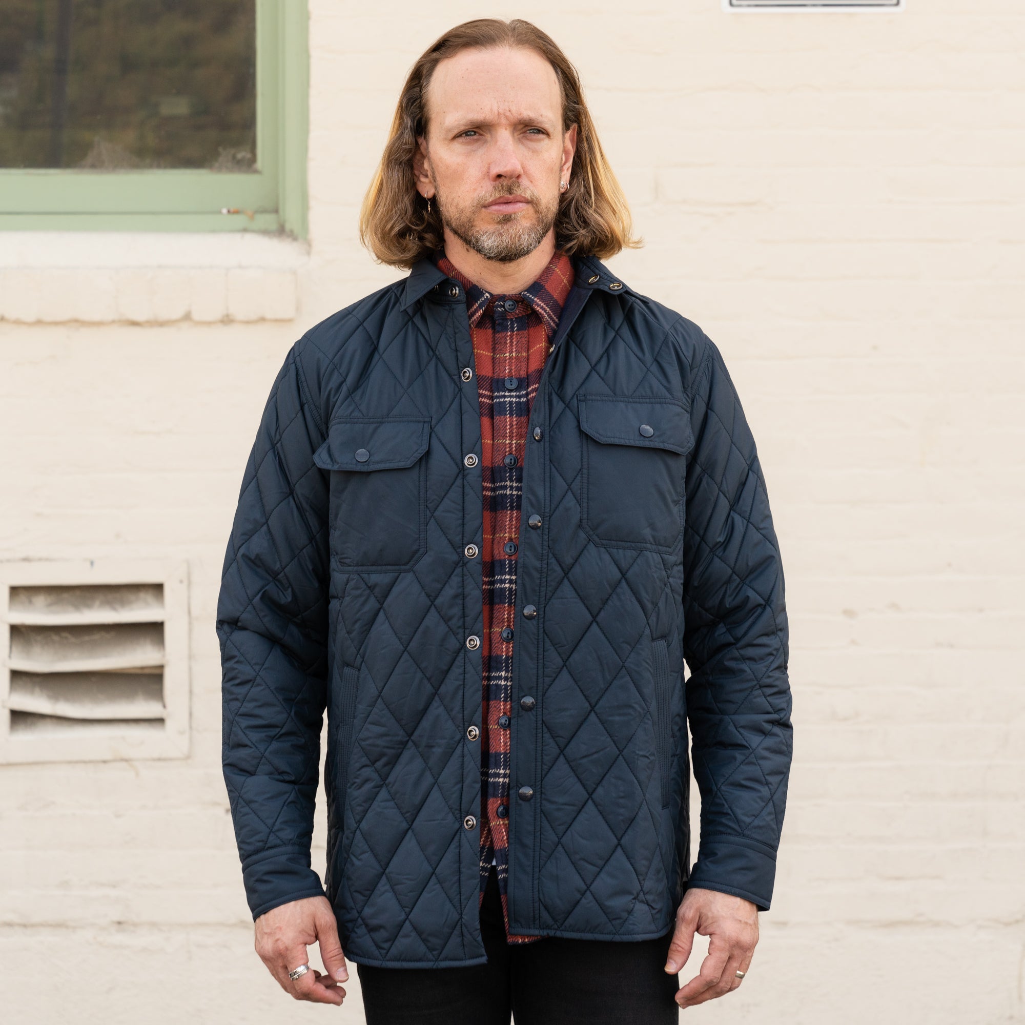 RRL Quilted Shirt Jacket Navy