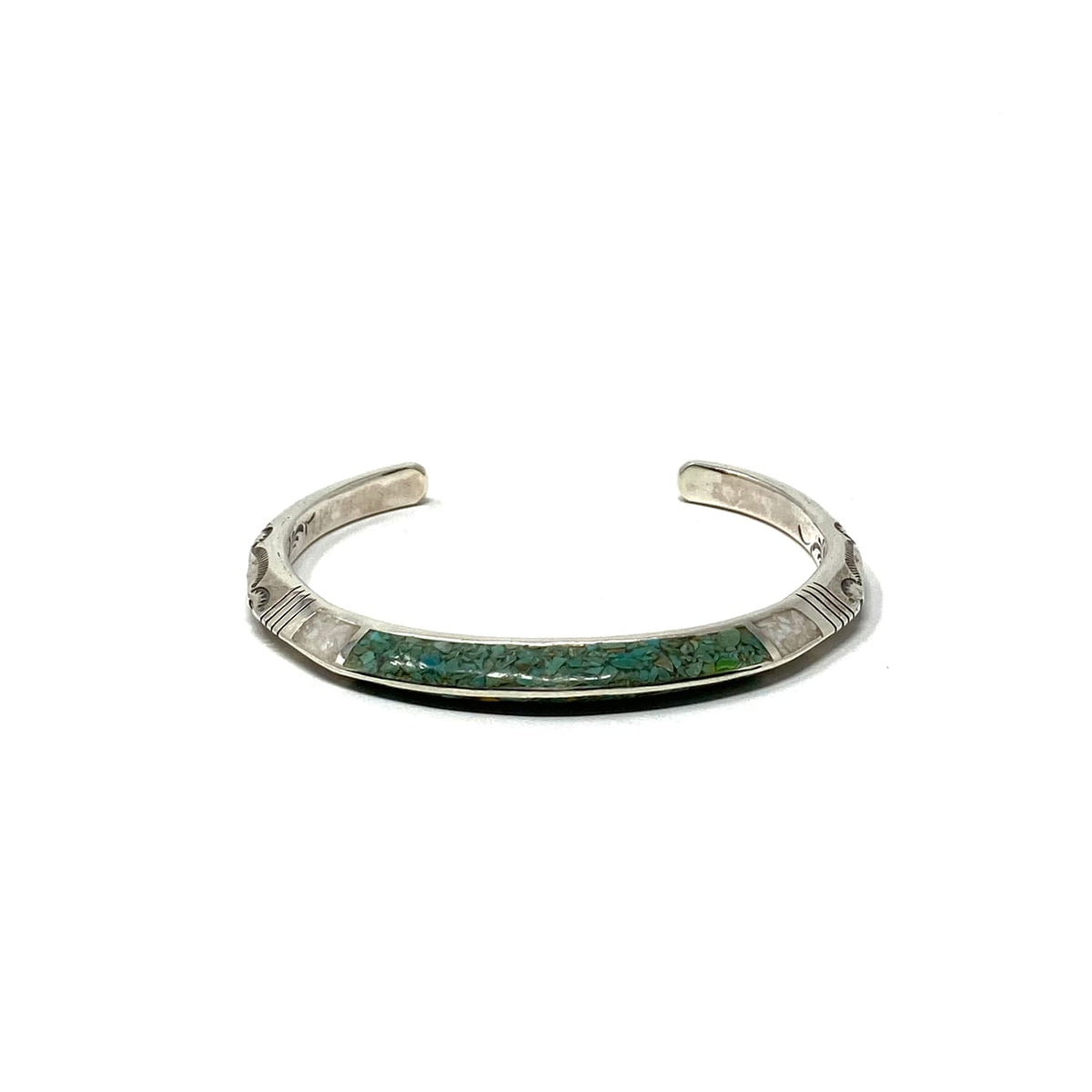 Mt. Hill Silver Triangle Chip Inlay Cuff Green Turquoise