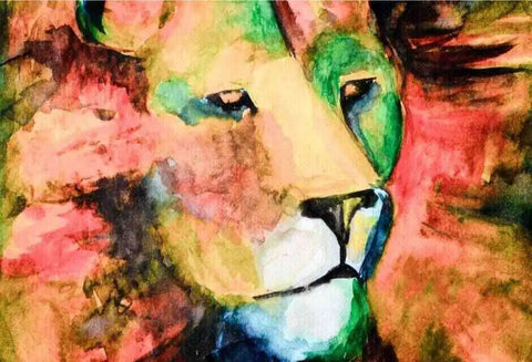 Vibrant watercolor rendering of a Lyran's lion head