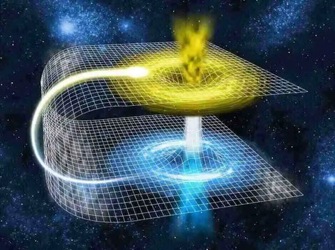 The fabric of space-time curves and creates a wormhole