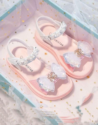 Pearls and Shimmer Sandals by Liv and Mia, Pink / 7