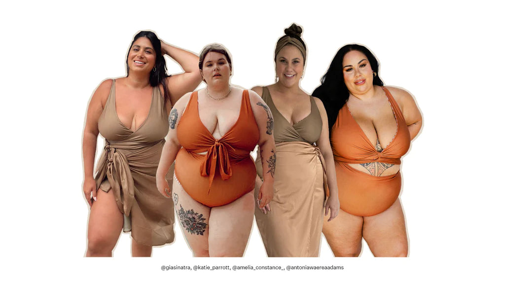 Models with larger busts wearing modest swimwear