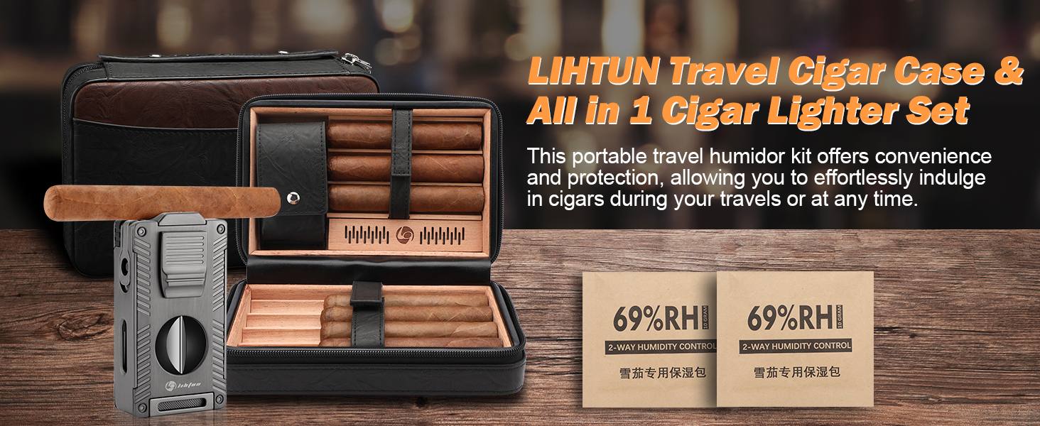 leather travel humidor with 5-in-1 cigar lighter