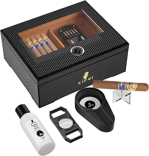 TISFA Cigar Travel Humidor Case with Cigar Cutter and Cigar Stand