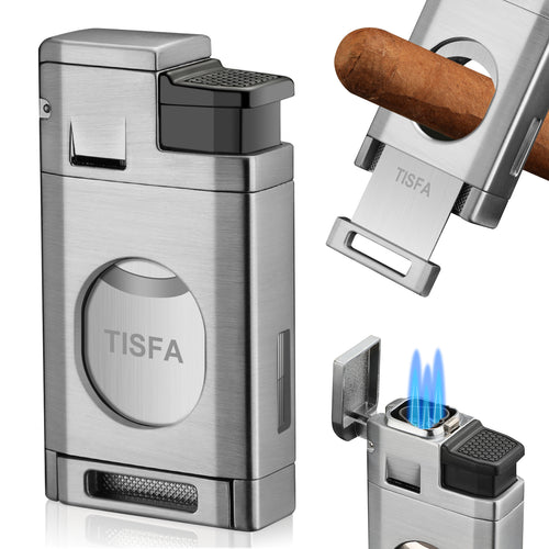 XIFEI Cigar Lighter Triple-Jet Flame, with Integrated Cigar Puncher and  Double-Blade Cigar Cutter