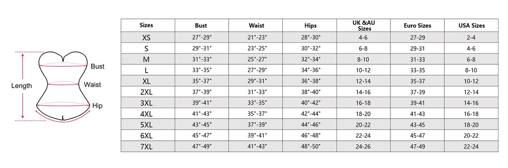 Corset Size Chart