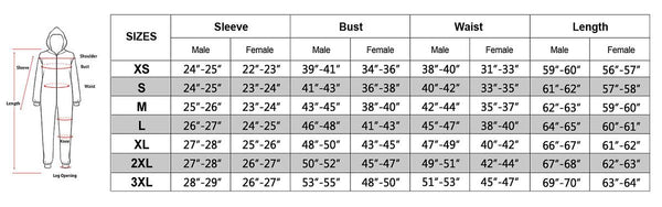 Size chart of the matching christmas pajamas