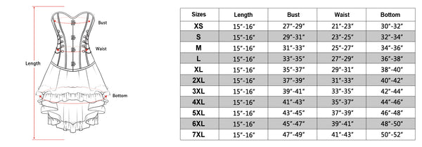 size chart of the brown corset dress