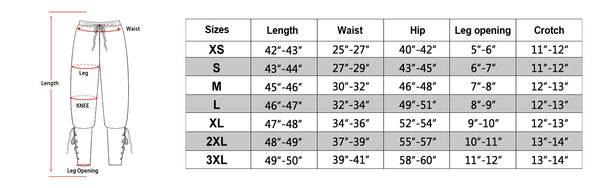 size chart of the Men's Pirate pants