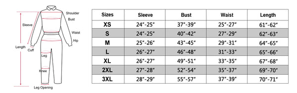 size chart of the Men's Astronaut Halloween Costume