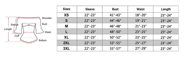 size chart of the Puffy Pirate Shirt