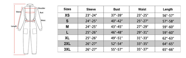 SIZE CHART OF THE Women's Astronaut Cosplay Costumes