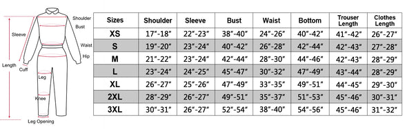 size chart of the Pirate costume for Men