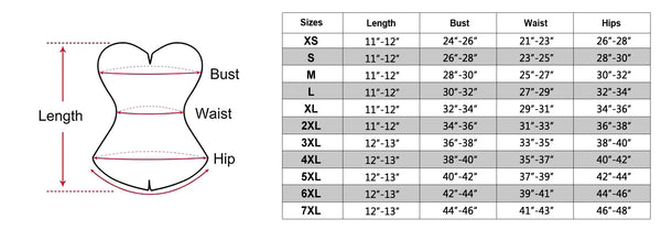 SIZE CHART OF THE PLUS SIZE CORSET BELT