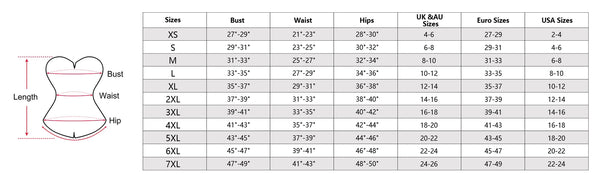 size chart of the straps corset top