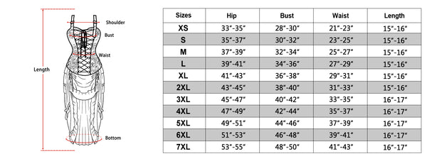 size chart of the brown corset dress