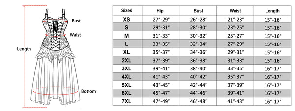 size chart of the blue tutu dress