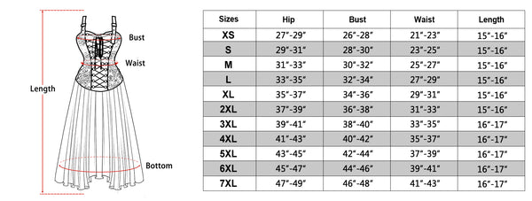 size chart of the red corset dress