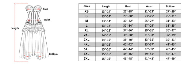 size chart of the Cocktail Dresses for Women
