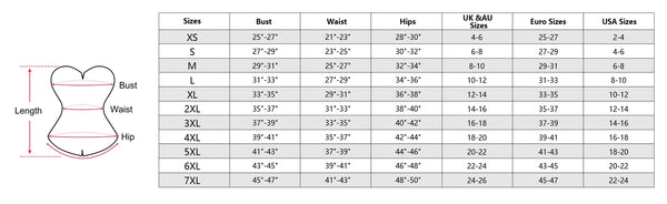 size chart of the underbust corset belt