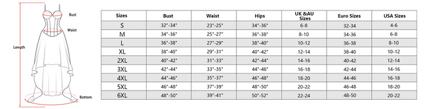 size chart of the White Corset Dress Suit