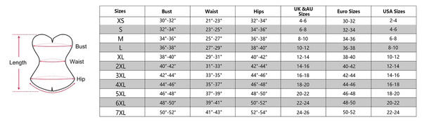 size chart of the Brown Leather Corsets Top